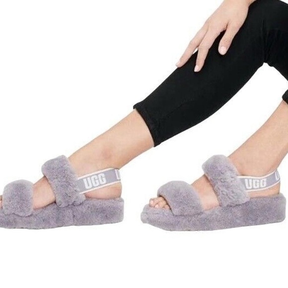 🆕 UGG Oh Yeah Soft Amethyst Double Strap Sandals Back Logo Elastic size 8 - Picture 3 of 7